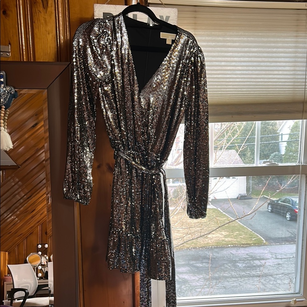 Silver Sequin Wrap Dress